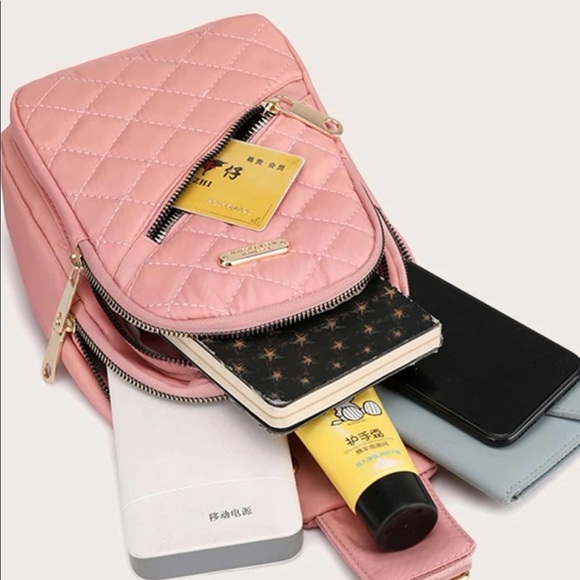 Sling bag crossbody pink pockets zipper quilted womens bags - Picture 3 of 8